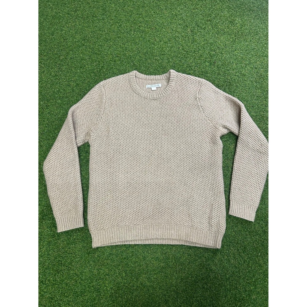 Outerknown Mens Tan Beige Waffle Knit Crewneck Sweater Large